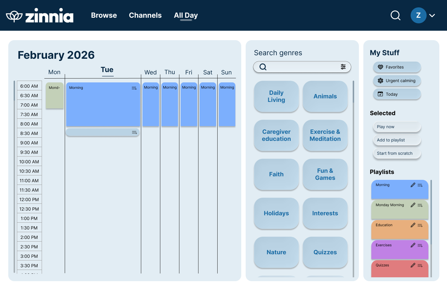Zinnia All Day scheduling interface